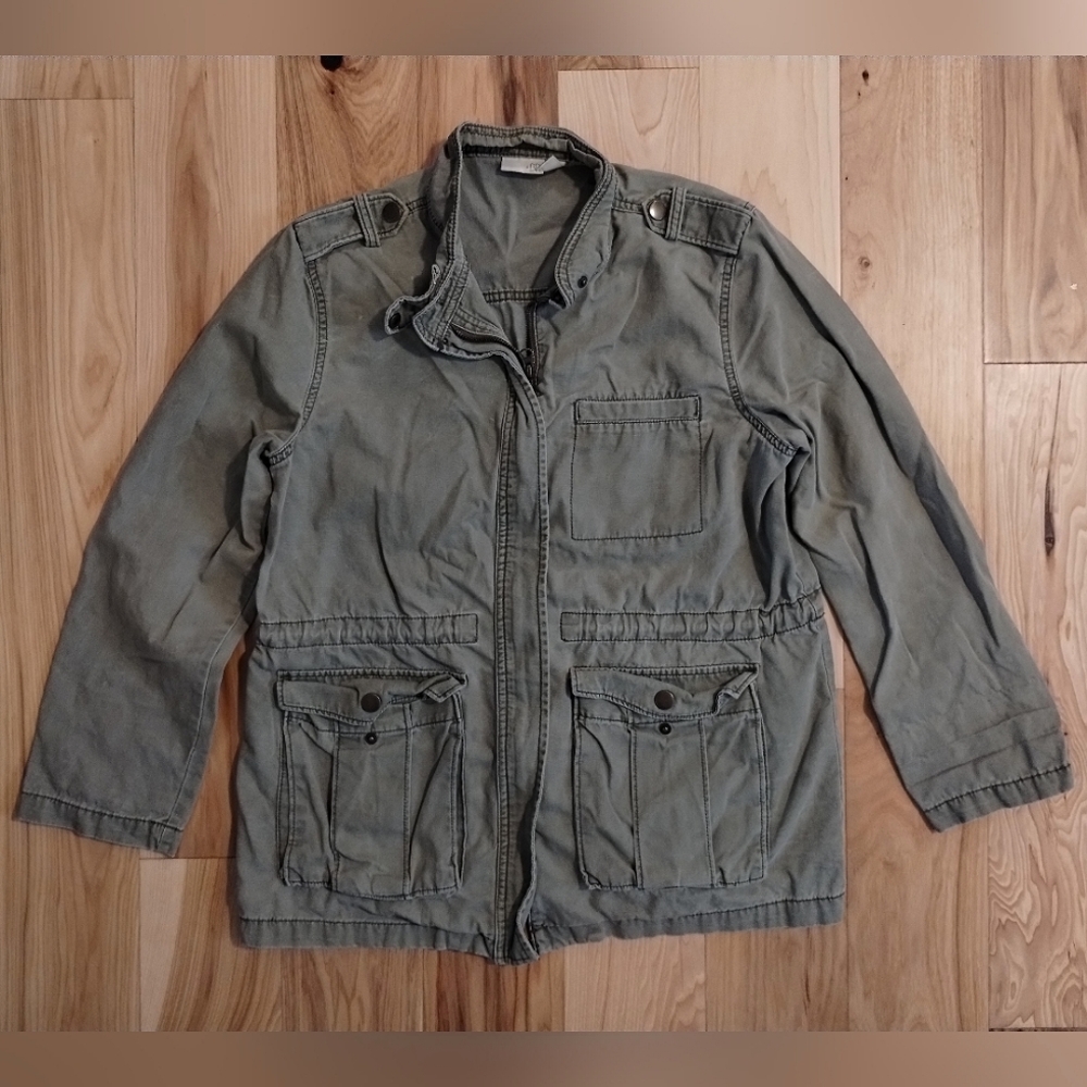 BP khaki light military jacket with drawstring waist women's size small